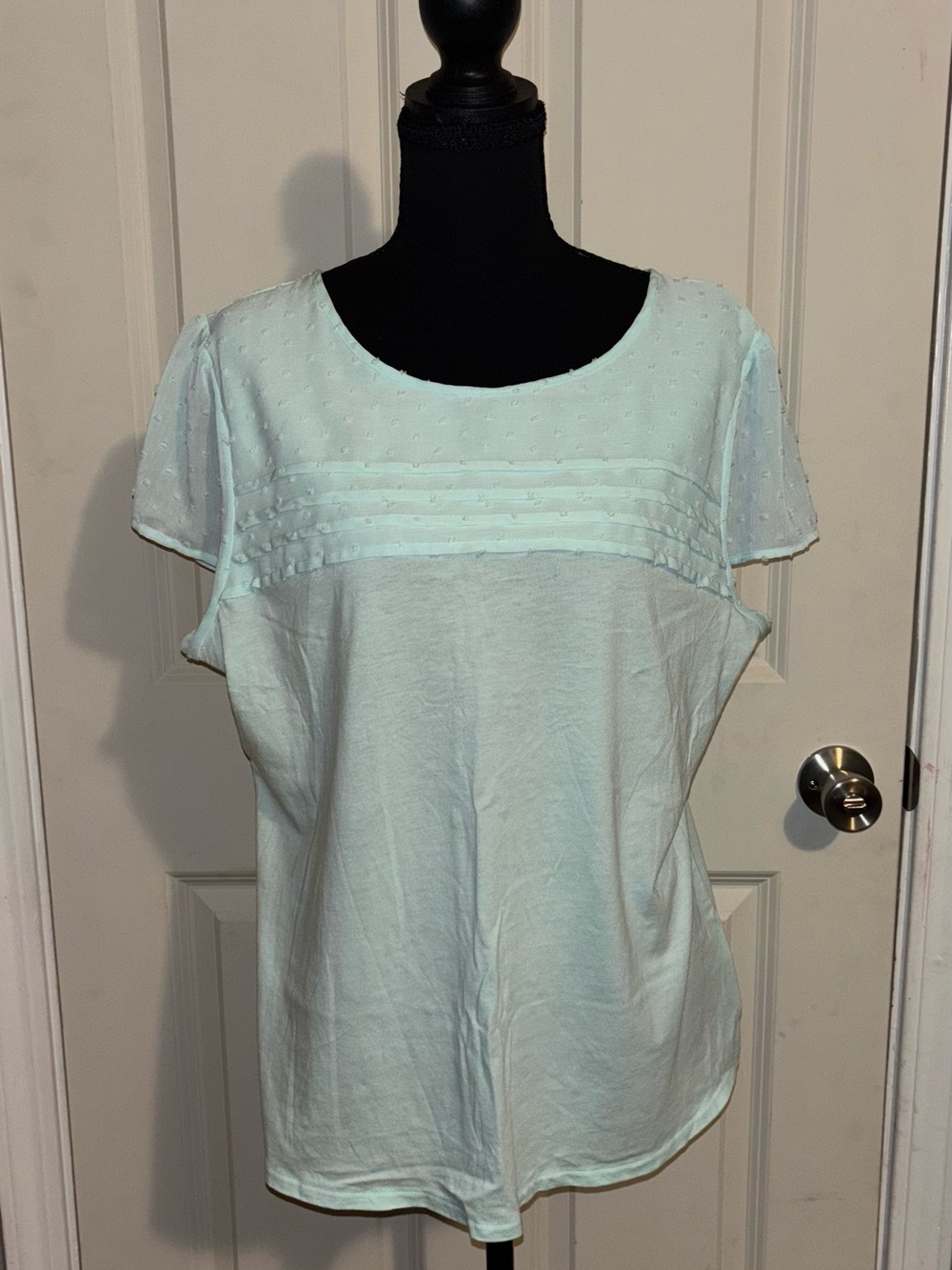 Elle Mint Green Short-Sleeve Blouse with Pintuck Yoke